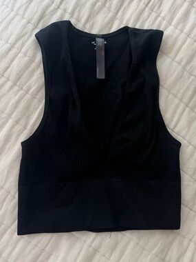 Urban Outfitters Black Ribbed Deep V Tank